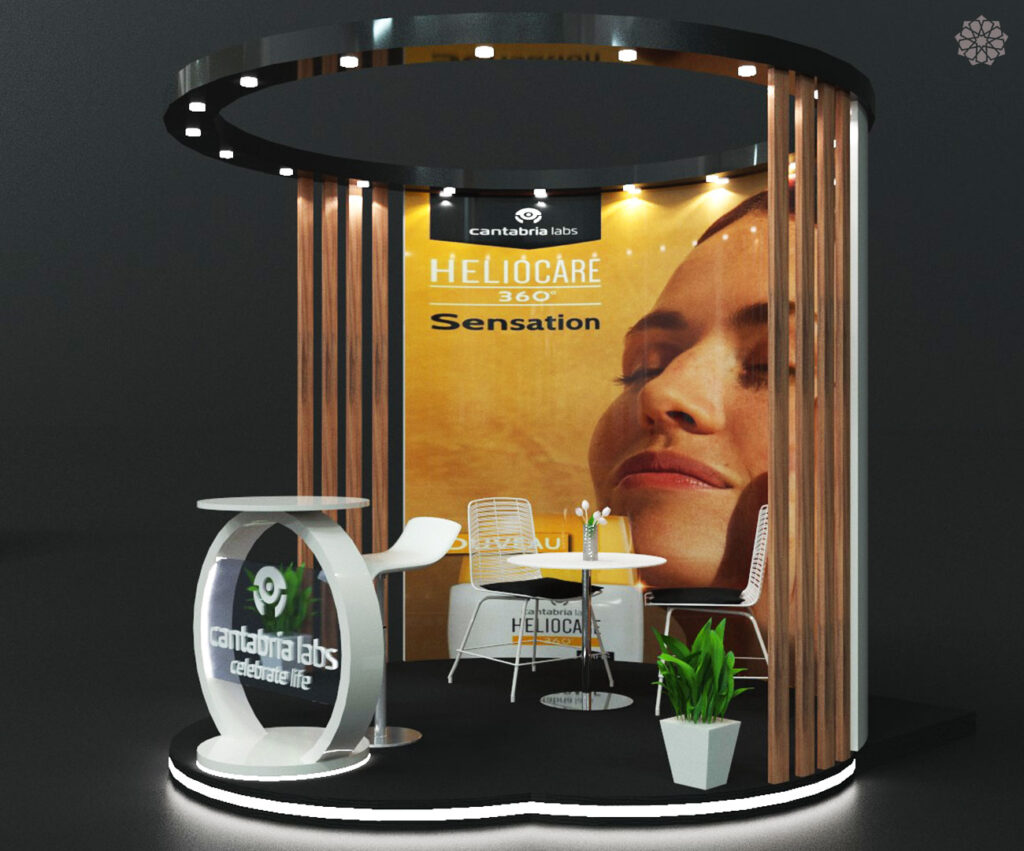 Maquette 3D de stand personnalisé avec branding intégré