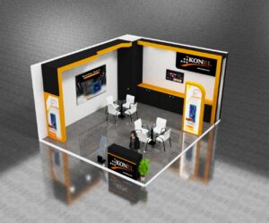 Installation de stand modulaire avec visuels interchangeables